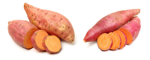 sweet potatoes on the white background