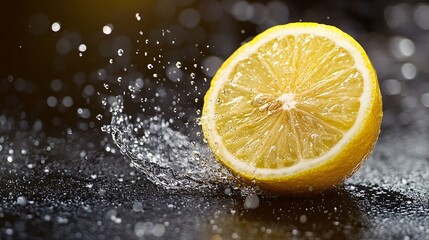 Fresh Lemon Splashing in Water