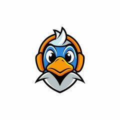 Simple line bird gaming mascot logo isolated vector art Illustration 