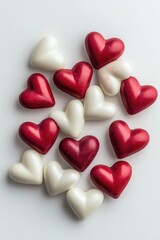 Fototapeta premium Red and White Hearts on White Surface