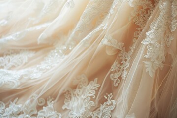 Fototapeta premium A closeup shot of a stunning and exquisite wedding dress, adorned with delicate lace and soft luxurious fabric