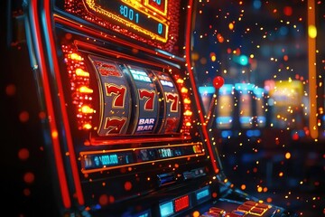 Vibrant Animated Casino Slot Machine with Jackpot Payout and Spinning Reels
