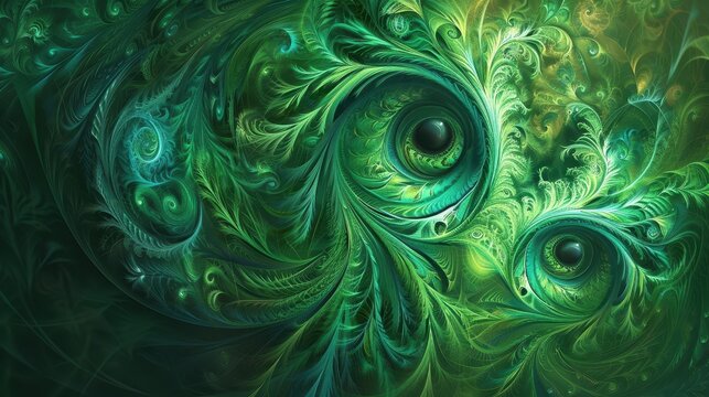 Fototapeta Vibrant green fractal art showcases intricate patterns and swirling forms, creating a mesmerizing visual experience