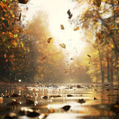 autumn leaves on the water,
autumn leaves in water