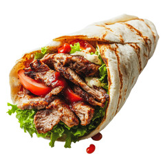 PNG Grilled meat wrap with fresh vegetables and sauce