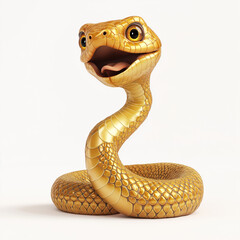Fototapeta premium 3d chinese happy gold snake with happy face, lunar new year theme, white background 