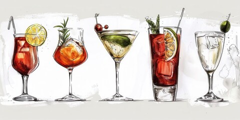 Diverse Drink Collection. 614 Detailed Drawings of Various Drinks Concept