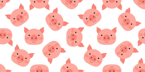 cute pig faces on white  background seamless pattern print design vector illustration