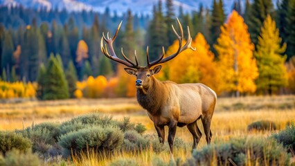 Bull Elk Roaming Near Yellowstone National Park, USA