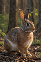 Fototapeta premium Rabbit in a Sunlit Forest