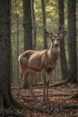 Young Deer in Serene Forest Setting