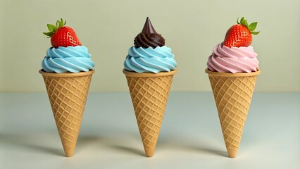 A 3D Exploration of Chocolate, Vanilla, and Strawberry Ice Cream