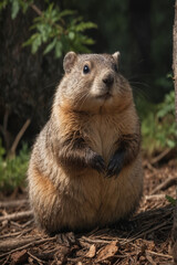 Plump Muskrat in Forest Setting