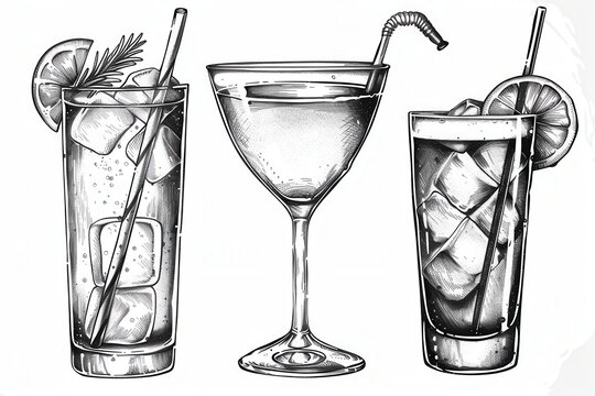 Vintage Drinks Collection. Classic black and white high detailed drink concept