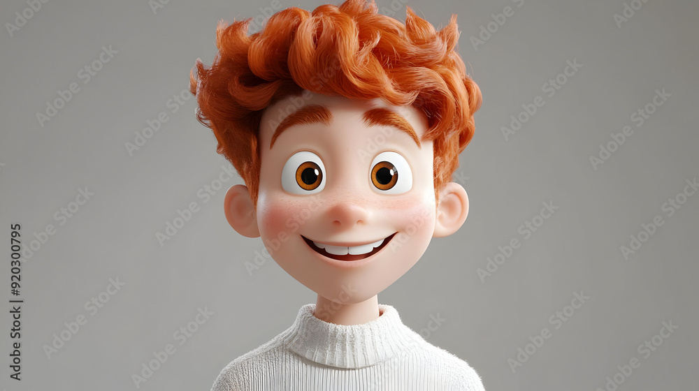 Canvas Prints A cheerful animated character with curly red hair and bright eyes, smiling warmly.