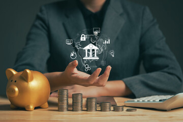  Saving money for emergency investments and future investments.Financial planning concepts. Savings...
