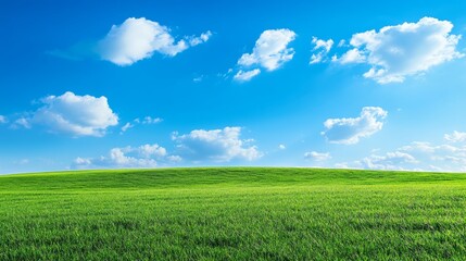 Serenity of Nature: Endless Green Grass Field Under Clear Blue Sky Generative AI