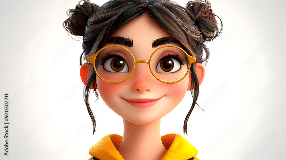 Canvas Prints A cheerful animated character with glasses and a yellow hoodie.