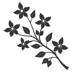 Branch with flowers silhouette vector on a white background