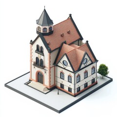 Obraz premium 3D Render of a picturesque townhall with a quaint roofline and charming details