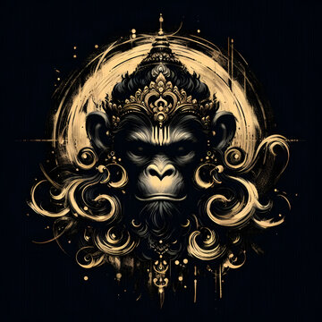 black and golden oil paint art of lord Hanuman 