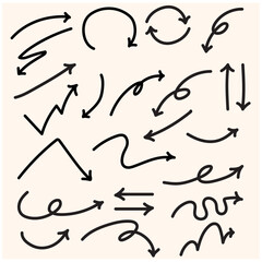 Set of Hand drawn vector arrows With illustration style doodle and line art