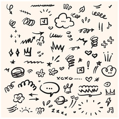 Hand drawn marker simple elements set With illustration style doodle and line art