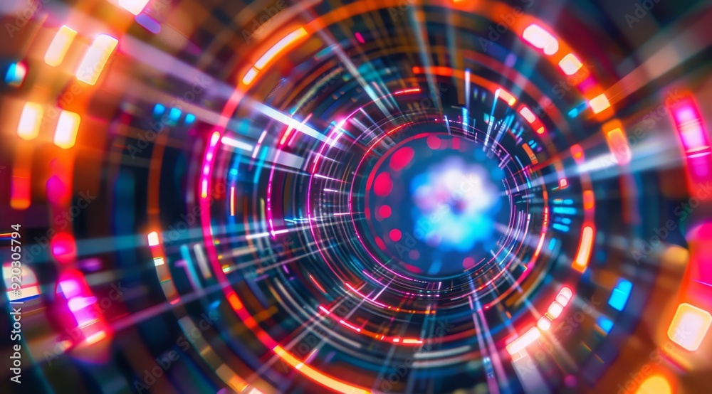 Poster An incredibly dynamic light tunnel featuring an array of colorful beams that create a mesmerizing visual effect