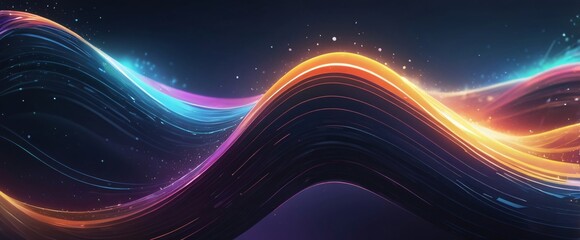 Fototapeta premium A futuristic cyber-themed background with dynamic, glowing waves of color and sparkling effects. The smooth, gradient surface and defocused elements create a sense of speed and movement, making it per