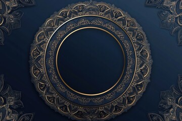 Elegant Golden Mandala Frame on Deep Blue Background