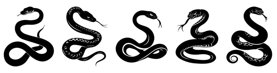 Snake silhouette set. Vector illustration, EPS10