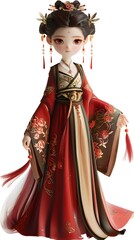 Obraz premium Elegant 3D character of a beautiful woman in traditional Hanfu on a white background, showcasing the richness of Chinese culture and heritage. This charming design embodies grace and sophistication, m
