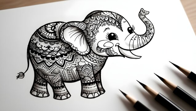 mandala art cute eliphant coloring book