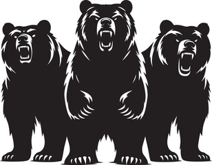 Bear group Silhouette vector illustration isolated on white background