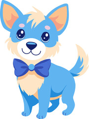 smile cute female blue dog with a blue bow, dark blue eyes, chest fur, nose, cheeks, creamy white tail