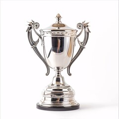 Glowing Silver Trophy Standing Strong on White Isolated Background