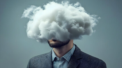 A man with a cloud for a head symbolizes abstract thoughts and imagination.