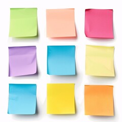 Fototapeta premium Colorful Collection of Sticky Notes in Different Sizes on White Background