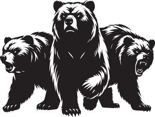 Bear group Silhouette vector illustration isolated on white background