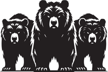Bear group Silhouette vector illustration isolated on white background