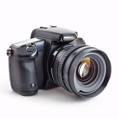 Fototapeta premium High-Tech Digital Camera with Zoom Lens on White Background