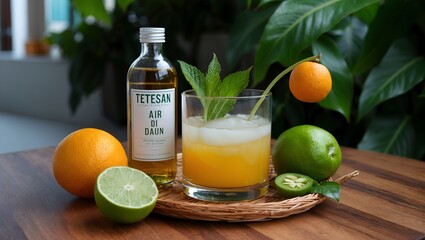 Fototapeta premium orange juice and fruits