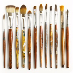 Obraz premium Set of Colorful Artist's Paintbrushes Isolated on White Background