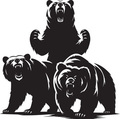 Obraz premium Bear group Silhouette vector illustration isolated on white background