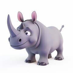 Obraz premium rhinoceros character in 3D style on white background 