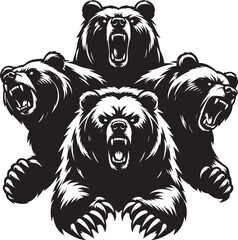 Bear group Silhouette vector illustration isolated on white background