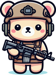Obraz premium vector cute bear with tactical military army style