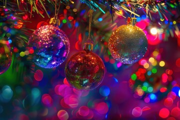 色彩が華やかなクリスマスの煌めき（パーティ・贈り物・オーナメント・冬・キラキラ・装飾・背景）