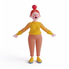 Happy girl character in 3D style on a white background
