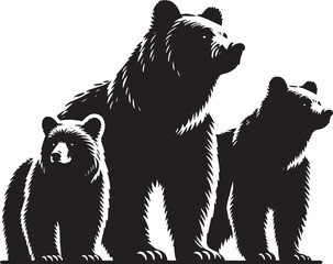 Bear group Silhouette vector illustration isolated on white background